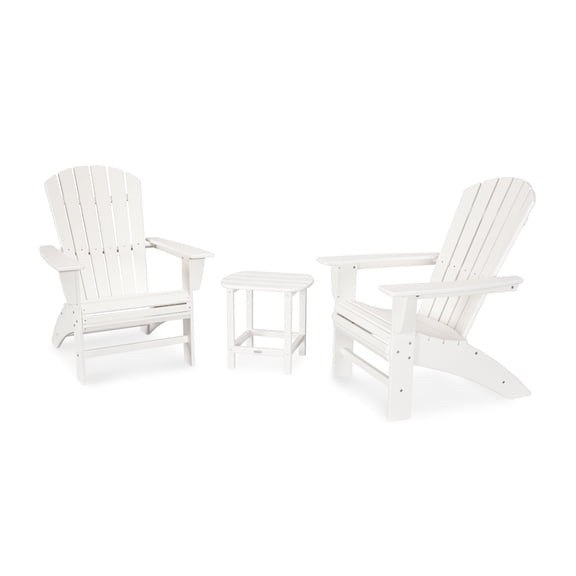 POLYWOOD Nautical 3-Piece Curveback Outdoor Adirondack Set in White