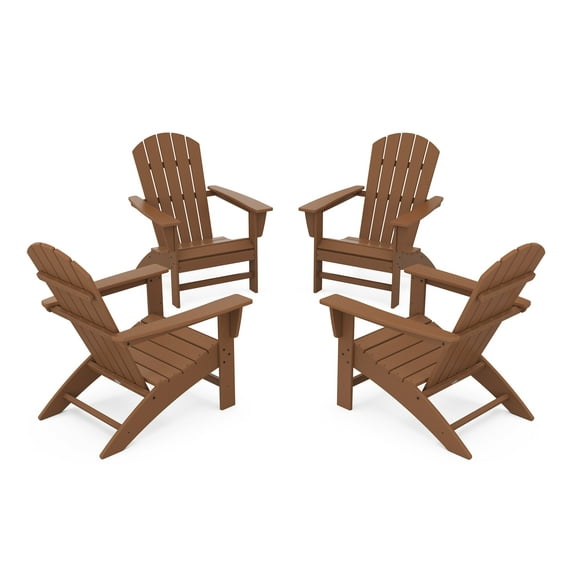 POLYWOOD Nautical 4-Piece Outdoor Adirondack Conversation Set in Teak