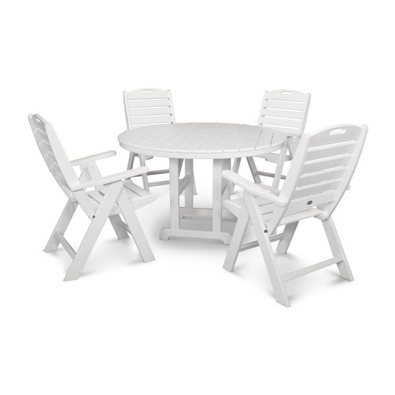 POLYWOOD Nautical 5 Piece Transitional Outdoor Adjustable Dining Table Set, White