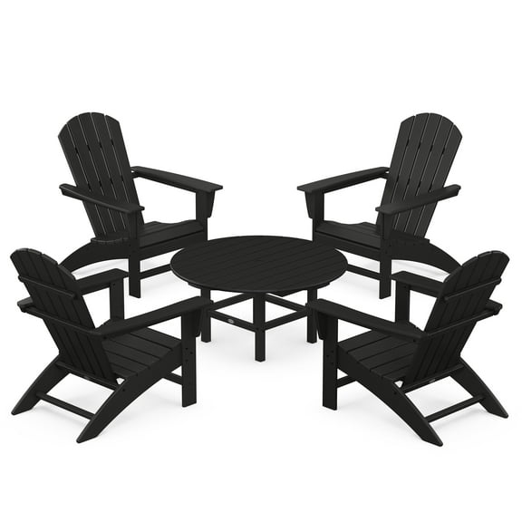 POLYWOOD Nautical 5-Piece Outdoor Adirondack Chair Conversation Set in Black