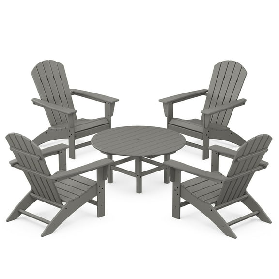 POLYWOOD Nautical 5-Piece Outdoor Adirondack Chair Conversation Set in Slate Grey