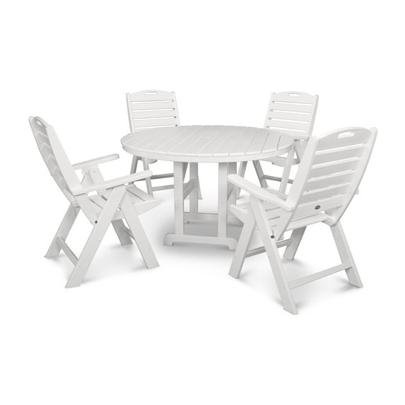 POLYWOOD Nautical 5 Piece Transitional Outdoor Adjustable Dining Table Set, White