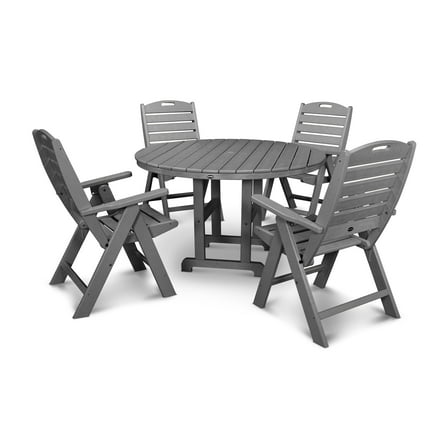 POLYWOOD Nautical 5 Piece Transitional Outdoor Folding Dining Table Set, Gray