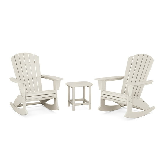 POLYWOOD Nautical Curveback 3-Piece Adirondack Rocking Chair Set in Sand