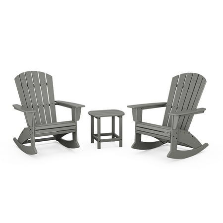 POLYWOOD Nautical Curveback 3-Piece Adirondack Rocking Chair Set in Slate Grey