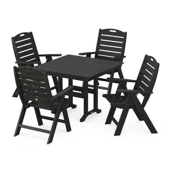 POLYWOOD Nautical Folding Highback Chair 5-Piece Farmhouse Dining Set in Black
