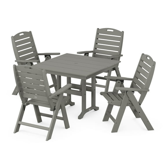 POLYWOOD Nautical Folding Highback Chair 5-Piece Farmhouse Dining Set in Slate Grey