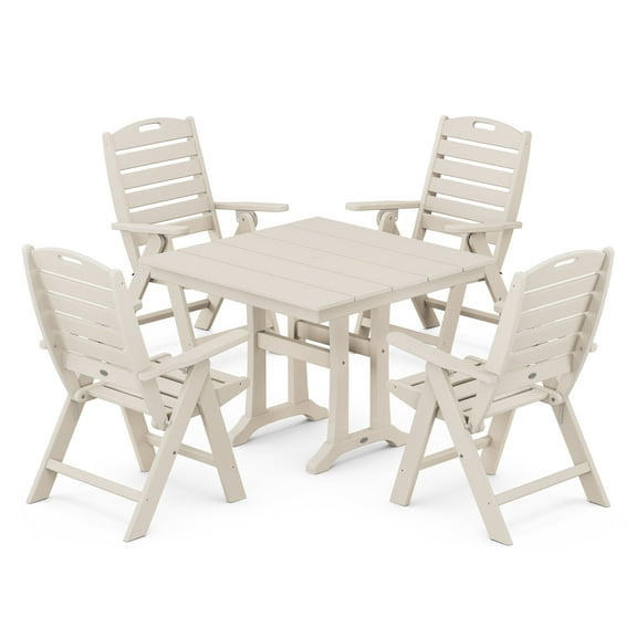 POLYWOOD Nautical Highback 5-Piece Farmhouse Trestle Dining Set in Sand