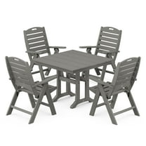 POLYWOOD Nautical Highback 5-Piece Farmhouse Trestle Dining Set in Slate Grey