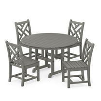 POLYWOOD POLYWOOD Chippendale 5 Piece Round Dining Set Classic Plastic Outdoor Slate Grey