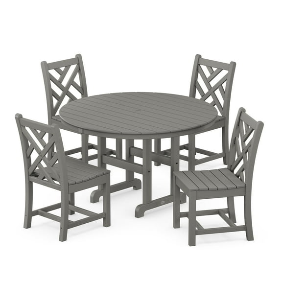 POLYWOOD POLYWOOD Chippendale 5 Piece Round Dining Set Classic Plastic Outdoor Slate Grey