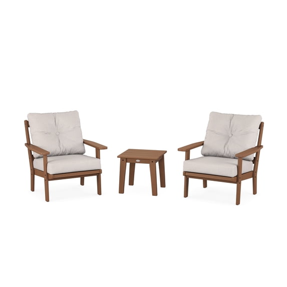 POLYWOOD® Prairie 3-Piece Deep Seating Set in Teak / Dune Burlap
