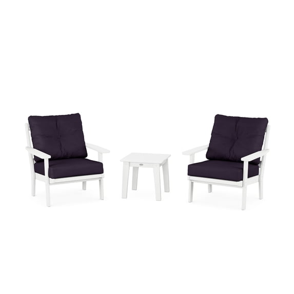 POLYWOOD® Prairie 3-Piece Deep Seating Set in White / Navy Linen