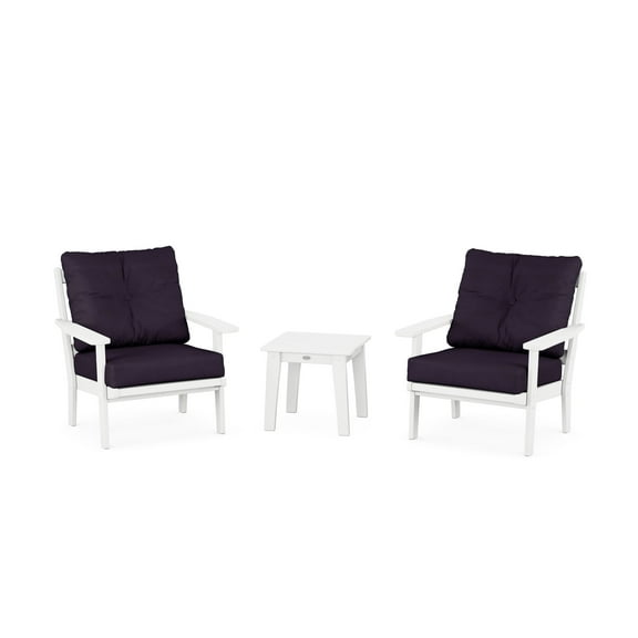 POLYWOOD Prairie 3-Piece Deep Seating Set in White / Navy Linen