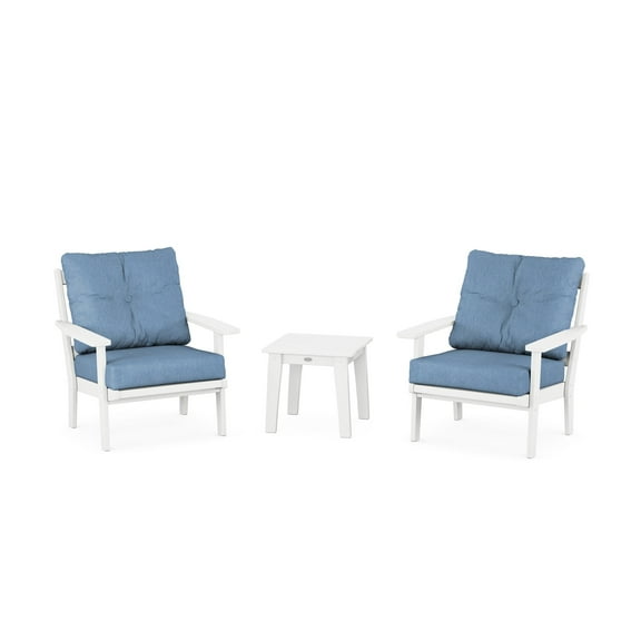 POLYWOOD Prairie 3-Piece Deep Seating Set in White / Sky Blue