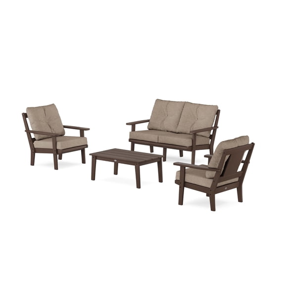 POLYWOOD Prairie 4-Piece Deep Seating Set with Loveseat in Mahogany / Spiced Burlap