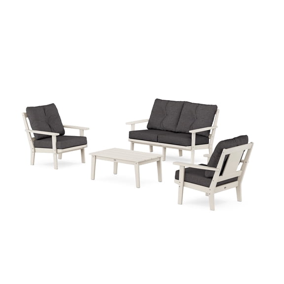 POLYWOOD Prairie 4-Piece Deep Seating Set with Loveseat in Sand / Ash Charcoal