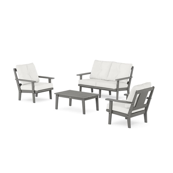 POLYWOOD® Prairie 4-Piece Deep Seating Set with Loveseat in Slate Grey / Natural Linen