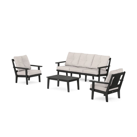 POLYWOOD® Prairie 4-Piece Deep Seating Set with Sofa in Black / Dune Burlap