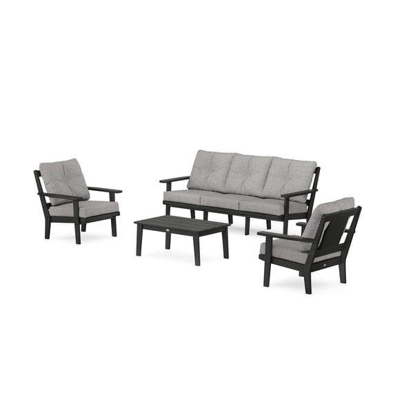 POLYWOOD® Prairie 4-Piece Deep Seating Set with Sofa in Black / Grey Mist