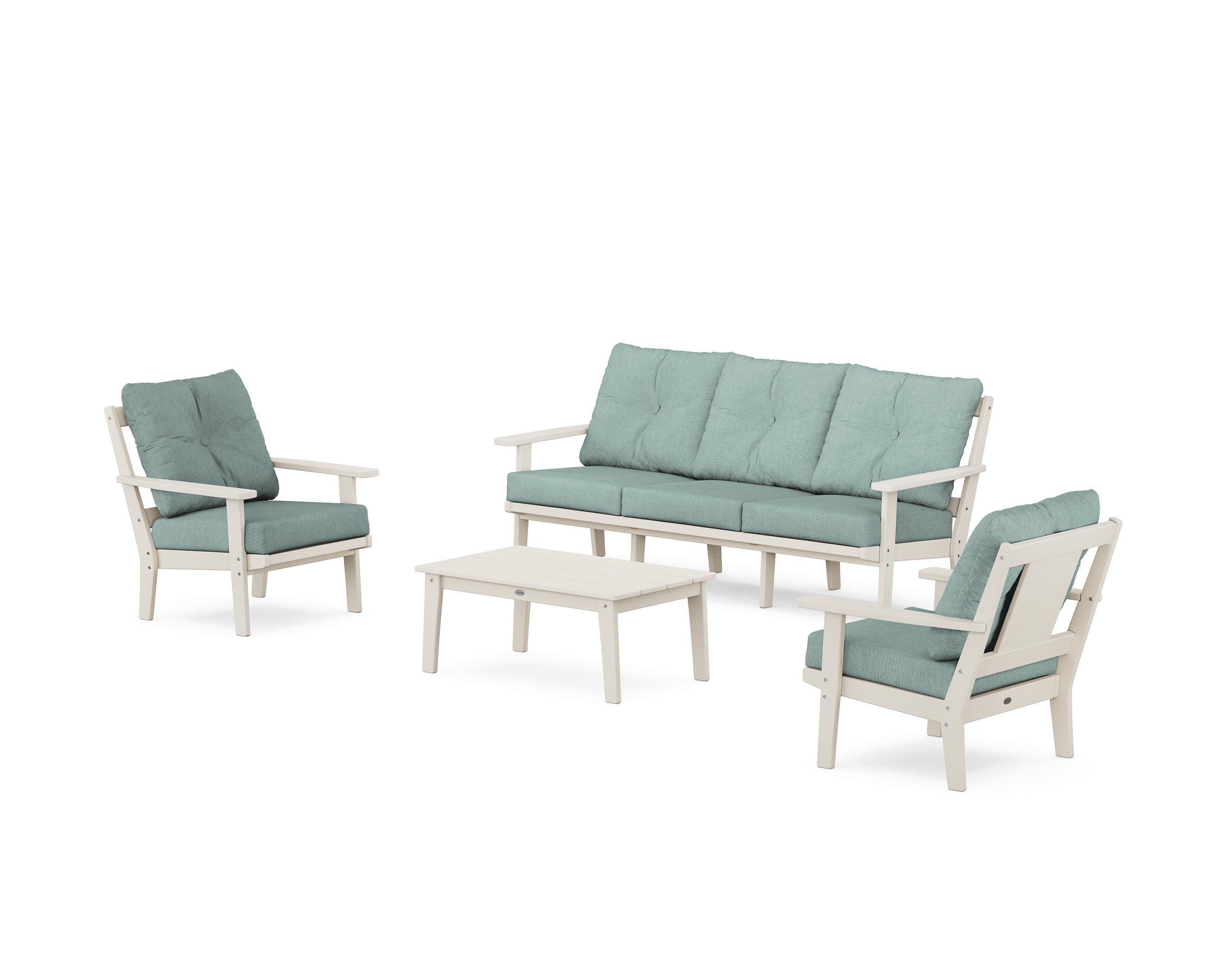 POLYWOOD Prairie 4-Piece Deep Seating Set with Sofa in Sand / Glacier Spa