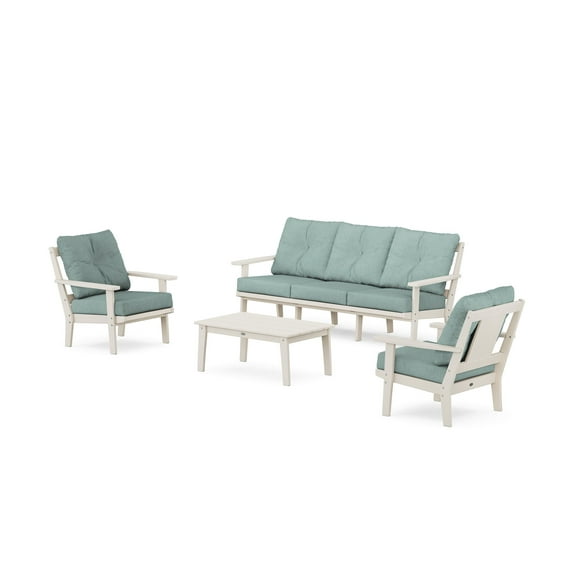 POLYWOOD® Prairie 4-Piece Deep Seating Set with Sofa in Sand / Glacier Spa