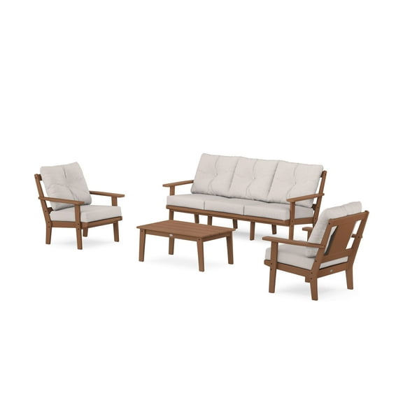 POLYWOOD Prairie 4-Piece Deep Seating Set with Sofa in Teak / Dune Burlap