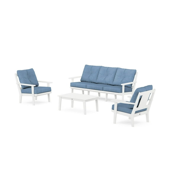POLYWOOD Prairie 4-Piece Deep Seating Set with Sofa in White / Sky Blue