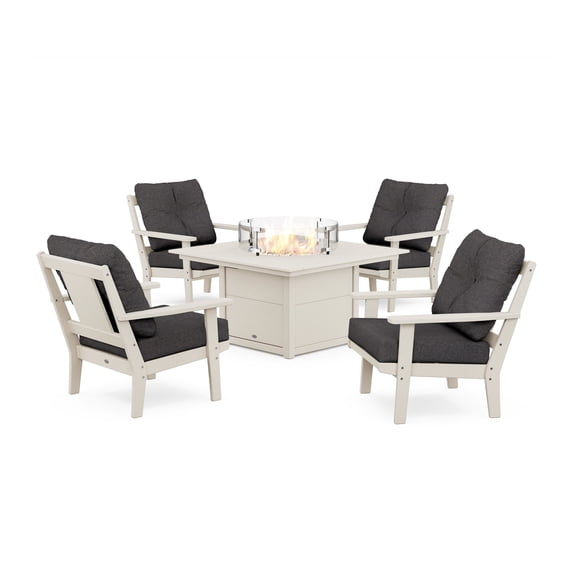 POLYWOOD® Prairie 5-Piece Deep Seating Set with Fire Pit Table in Sand / Ash Charcoal