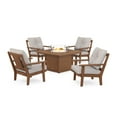 thumbnail image 1 of POLYWOOD® Prairie 5-Piece Deep Seating Set with Fire Pit Table in Teak / Dune Burlap, 1 of 1