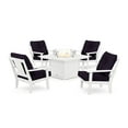 thumbnail image 1 of POLYWOOD® Prairie 5-Piece Deep Seating Set with Fire Pit Table in White / Navy Linen, 1 of 1