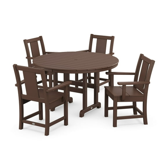 POLYWOOD Prairie 5-Piece Round Farmhouse Dining Set in Mahogany