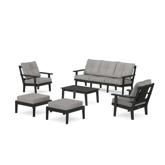 POLYWOOD Prairie 6-Piece Lounge Sofa Set in Black / Grey Mist