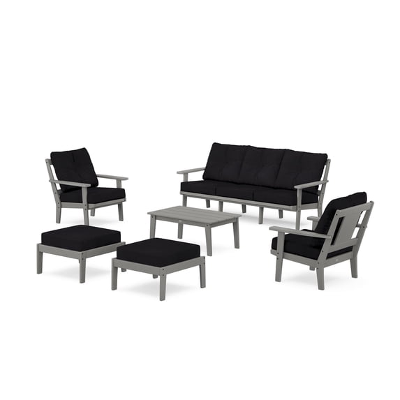 POLYWOOD® Prairie 6-Piece Lounge Sofa Set in Slate Grey / Midnight Linen
