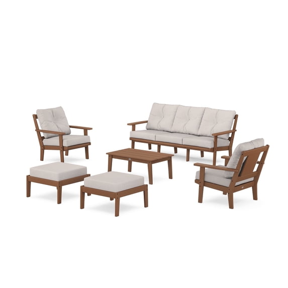 POLYWOOD Prairie 6-Piece Lounge Sofa Set in Teak / Dune Burlap