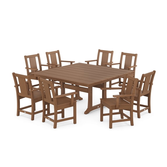 POLYWOOD® Prairie 9-Piece Square Farmhouse Dining Set with Trestle Legs in Teak