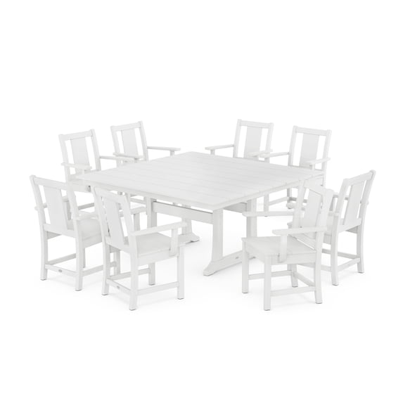 POLYWOOD Prairie 9-Piece Square Farmhouse Dining Set with Trestle Legs in White