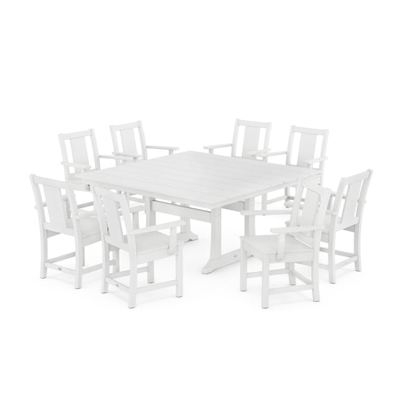 POLYWOOD Prairie 9-Piece Square Farmhouse Dining Set with Trestle Legs in White