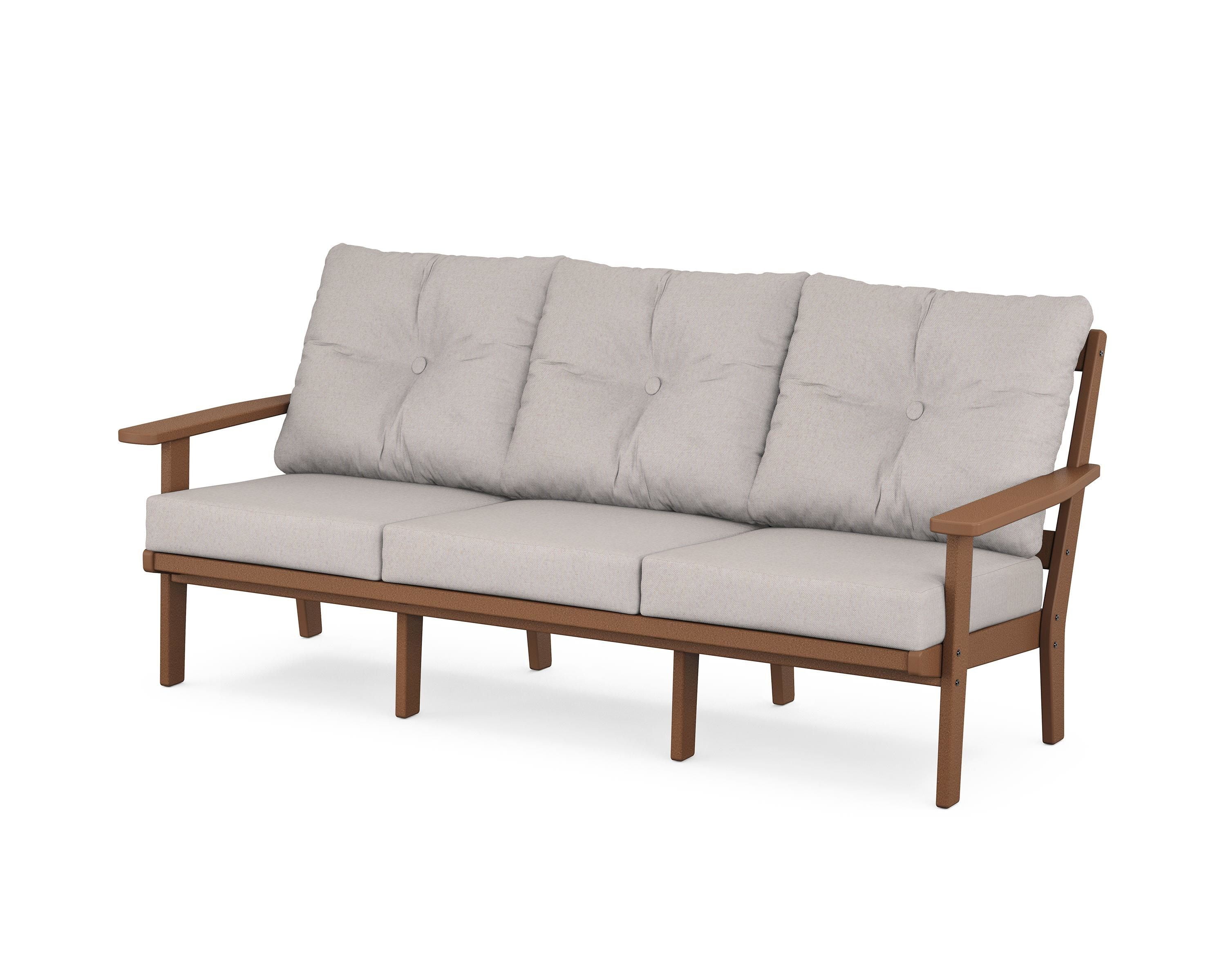 Teak and Dune Burlap Three-Seat Outdoor Sofa