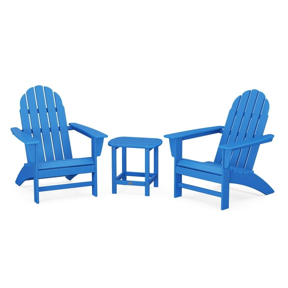 POLYWOOD Vineyard 3-Piece Adirondack Set with South Beach 18" Side Table in Pacific Blue