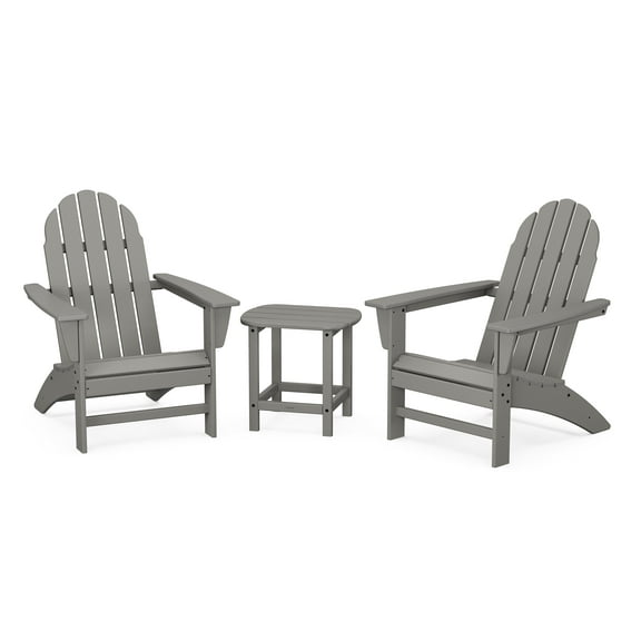 POLYWOOD Vineyard 3-Piece Adirondack Set with South Beach 18" Side Table in Slate Grey