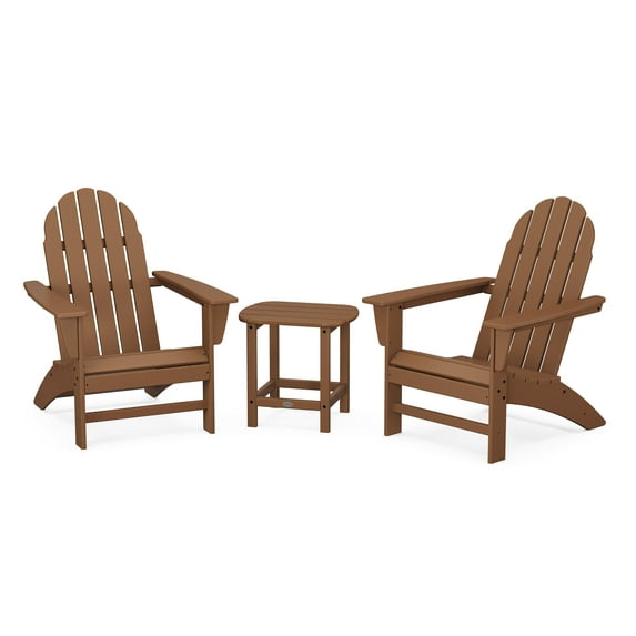 POLYWOOD Vineyard 3-Piece Adirondack Set with South Beach 18" Side Table in Teak