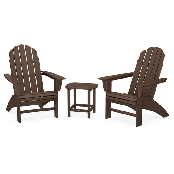 POLYWOOD Vineyard 3-Piece Curveback Adirondack Set with South Beach 18" Side Table in Mahogany