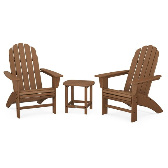 POLYWOOD Vineyard 3-Piece Curveback Adirondack Set with South Beach 18" Side Table in Teak