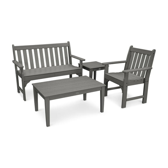 POLYWOOD Vineyard 4-Piece Bench Seating Set in Slate Grey