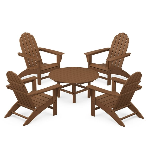 POLYWOOD Vineyard 5-Piece Adirondack Chair Conversation Set in Teak
