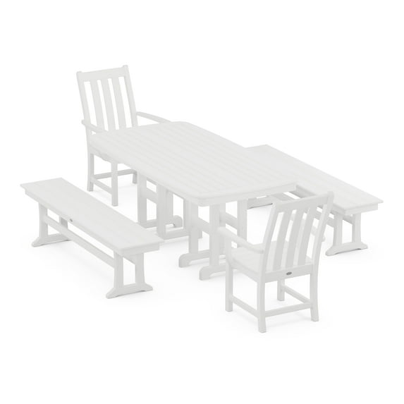 POLYWOOD Vineyard 5-Piece Dining Set with Benches in White
