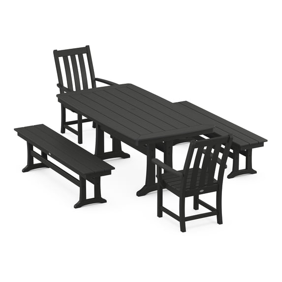 POLYWOOD Vineyard 5-Piece Dining Set with Trestle Legs in Black
