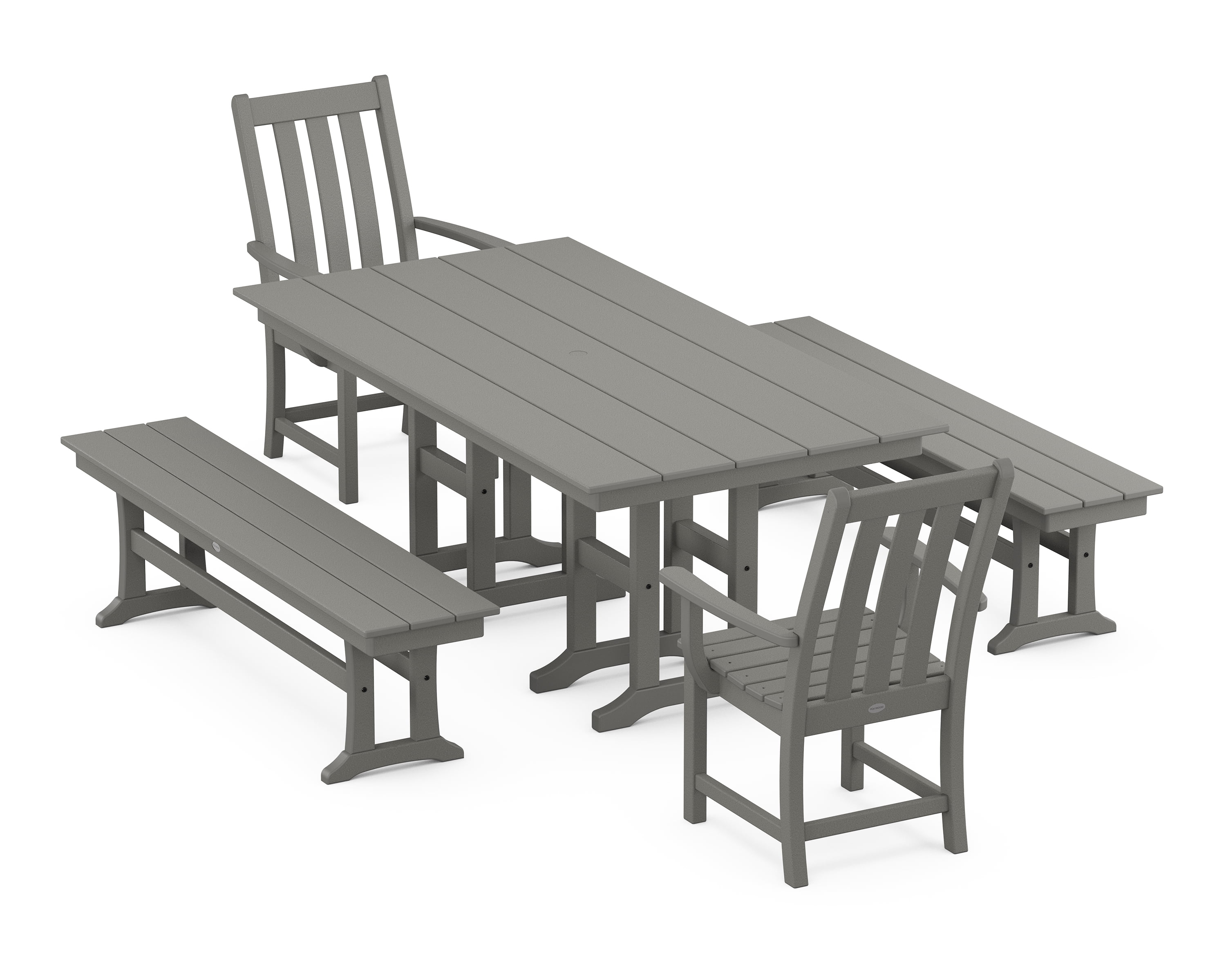 POLYWOOD Vineyard 5-Piece Farmhouse Dining Set with Benches in Slate ...