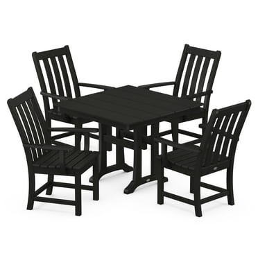 POLYWOOD Vineyard 5-Piece Farmhouse Trestle Arm Chair Dining Set in Black